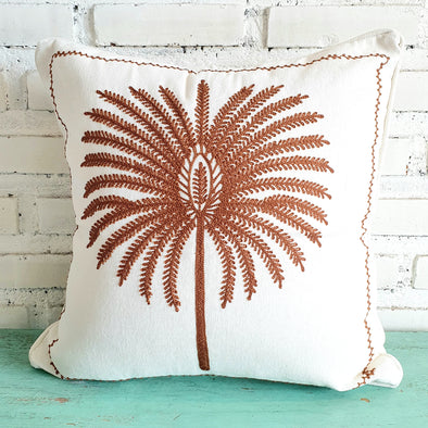 White Palm Tree Embroidered Cushion