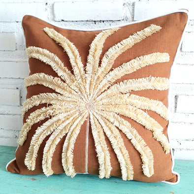 Brown with Natural Palm Tree Embroidered Cushion