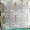 Grey Palm Tree Embroidered Cushion with Fringes