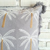 Grey Palm Tree Embroidered Cushion with Fringes
