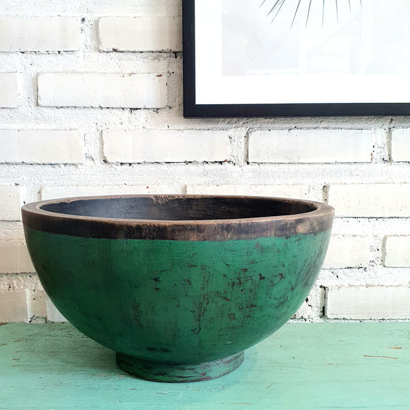 Vintage Green Wooden Bowl Dulang