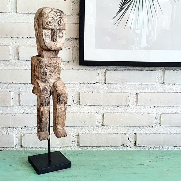 Wooden Ethnic Sitting People On Stand (W)