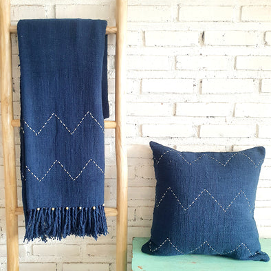 Navy Zigzag Stitch Pattern Cushion