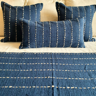 Navy Vertical Stitch Pattern Cushion