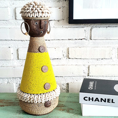 Beaded Shell Ethnic Wooden African Statue (W)