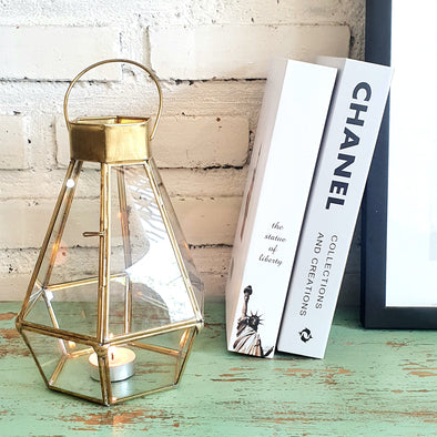 Geometric Brass & Glass Candle Holder (W)