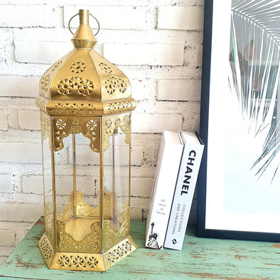 Arabic Brass & Glass Candle Holder (W)