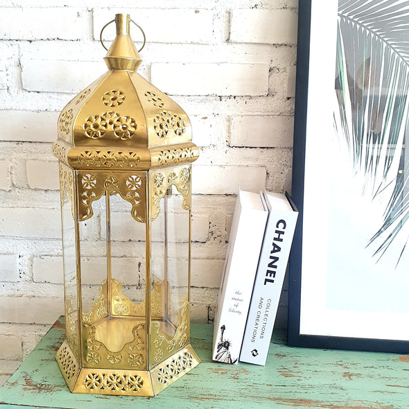 Arabic Brass & Glass Candle Holder (W)