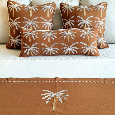 Brown Palm Tree Embroidered Cushion
