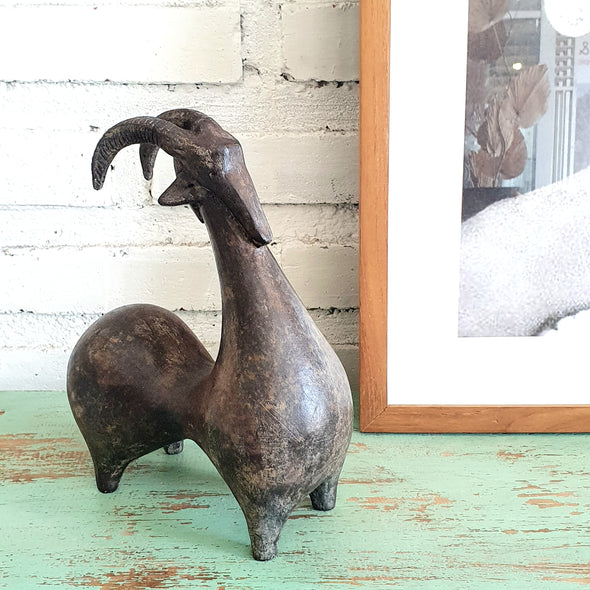 Wooden Goat Sculpture