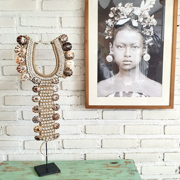 Long Peacock And Cowrie Shell Tribal Pendant (Co)