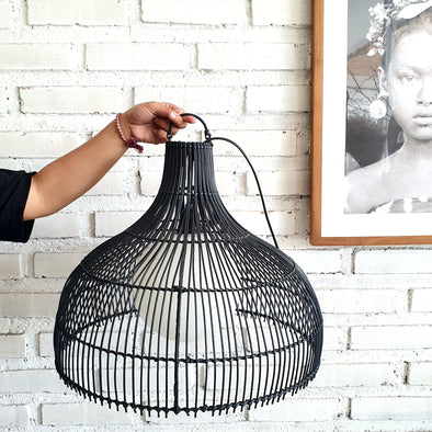 Black Rattan Dome Lamp