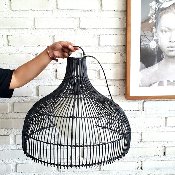 Black Rattan Dome Lamp