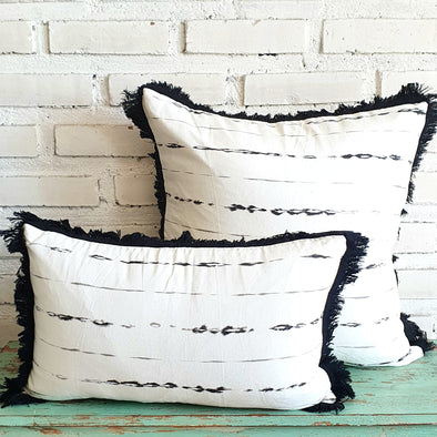 Black Line Fringe Cotton Cushions (RR_FT)