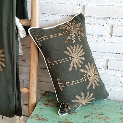 Embroidered Palm Tree Cotton Cushions (RR_FT)