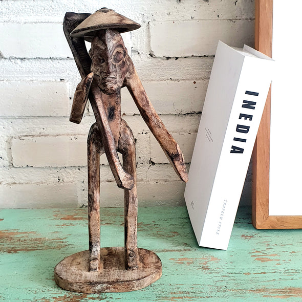 Rustic Wooden Farmer Statue