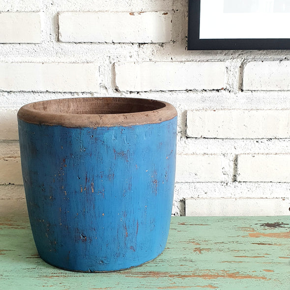 Antique Wooden Blue Pot