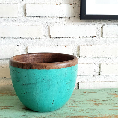 Antique Green Wooden Bowl