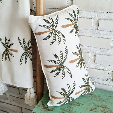 White Palm Tree Embroidered Cushion