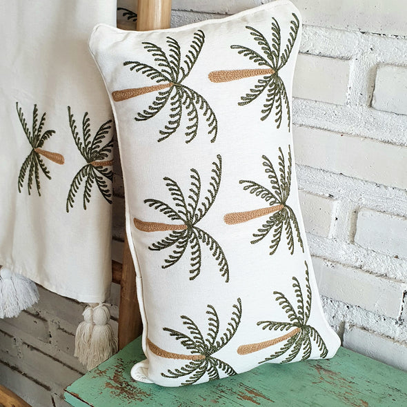 White Palm Tree Embroidered Cushion