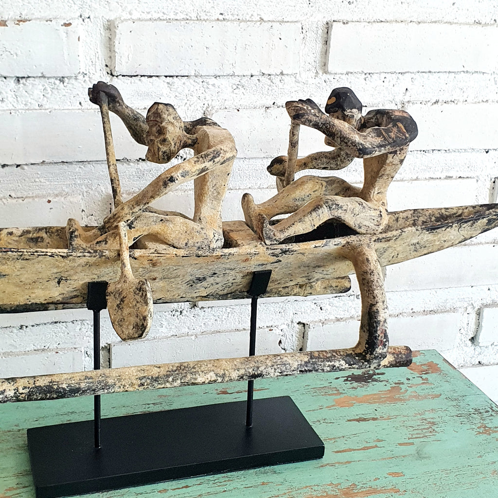 Tribal Rowing Boat Statue on Stand (W)_EZE – Canggu & Co