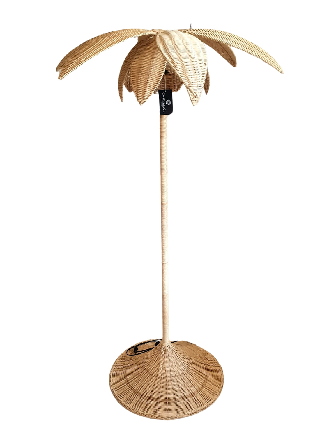 coconut palm tree lamp Standing Rattan Lamp with Palm Tree Design – Canggu & Co