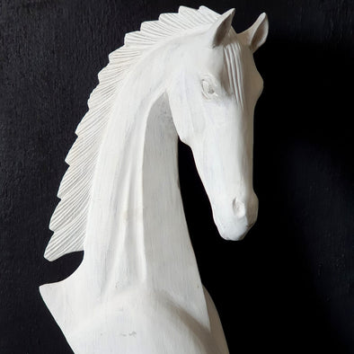 Carved Wooden Horse Head Statue White Style