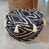 Diamond Raw Cotton Pouff With Tassels (Black Round)