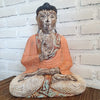 Antique Orange Wooden Meditating Buddha
