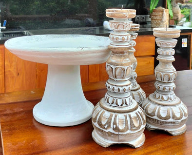 Wooden Arabic Style Whitewash Candleholders (Small Set of 2)