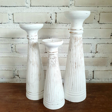 Carved Pillar Wooden Candle Holder02 (Extra Small Set 3)