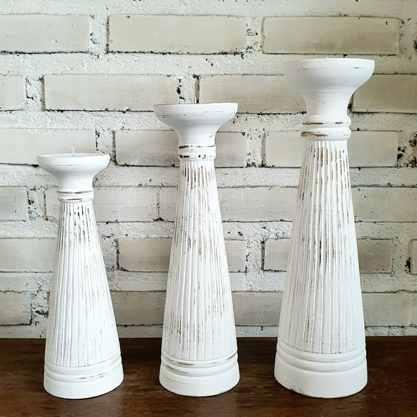 Carved Pillar Wooden Candle Holder02 (Small Set 3)