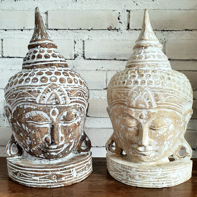 Small Carved Wooden White Meditation Buddha Mask