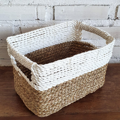 Set of 3 Rectangle Nat White Basket (W)