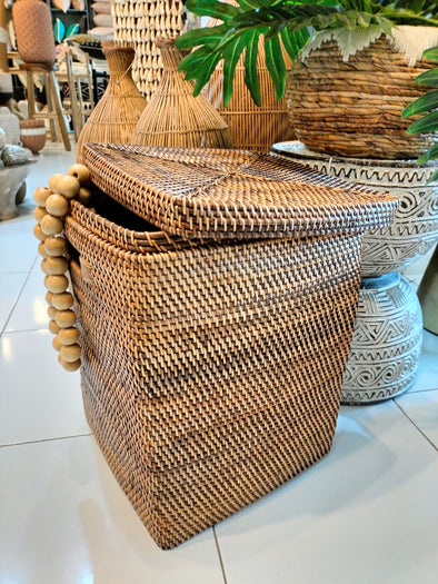 Square Rattan Basket with Lid