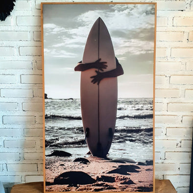 Surfing Embrace Photo With Wooden Frame