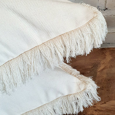 Natural Plain Cushion With Fringe