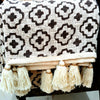 Cross Pattern Motif Raw Cotton Runner with Tassels or Fringe