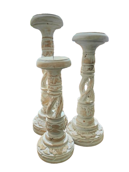 Simple Classic Pillar Wooden Candle Holder (Small Set of 3)