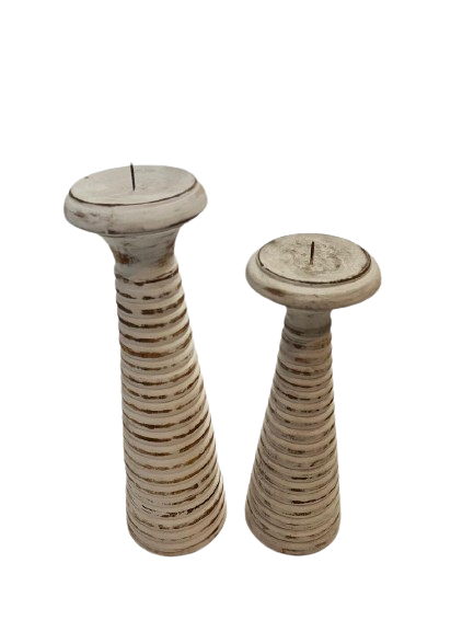 Carved Pillar Wooden Candle Holder15 (Small Set 3)