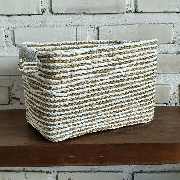 Set of 3 Rectangle Nat White Basket (W)