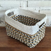 Set of 3 Rectangle White & Nat Basket with Arrow Motif (W)