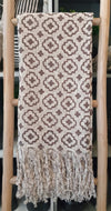 Cross Pattern Motif Raw Cotton Throw with Tassels or Fringe