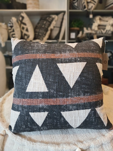 Printed Triangle Black & Orange Boho Motif Cushion