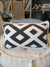 Diandra Black & Natural Diamond Pattern Printed Cushion With Fringe