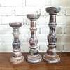 Carved Pillar Wooden Candle Holder06 (Small Set 3)