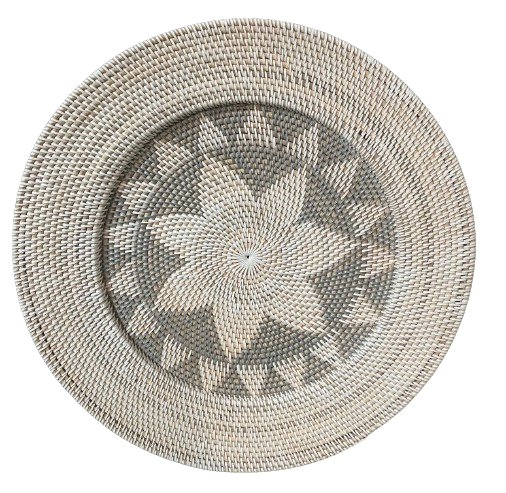 Woven Rattan Plates With Flower Motifs