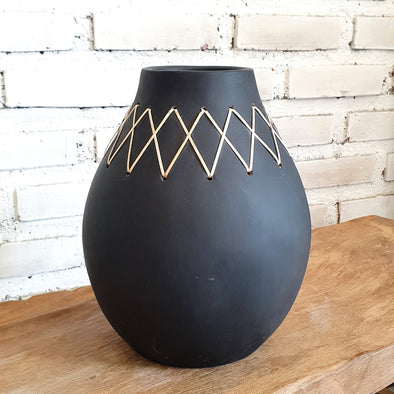 Minimalist Vase With Handwoven Rattan Cross Pattern