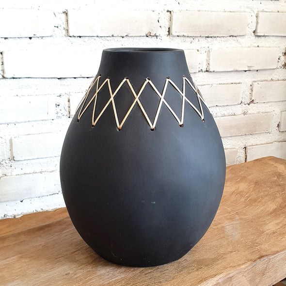 Minimalist Vase With Handwoven Rattan Cross Pattern