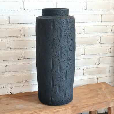 Tall Cylindrical Pottery Vase in Black & White